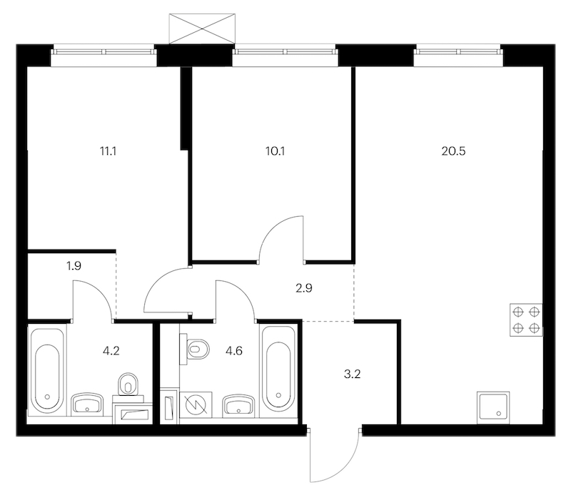 2-комнатная квартира 58.5 м², 9/12 эт., ЖК «Шкиперский 19»